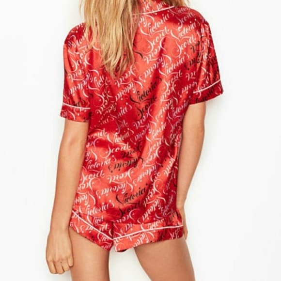 Red Victoria's Secret Script Satin Boxer PJ SET S - Picture 3 of 7